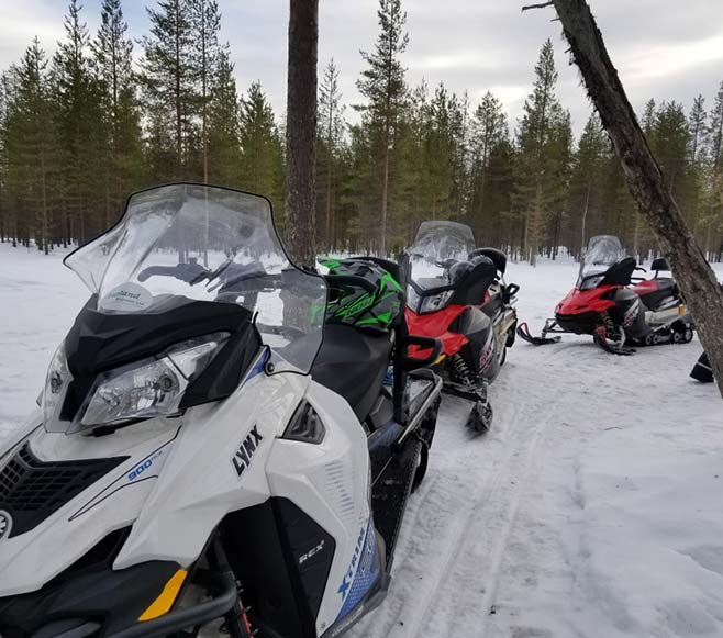 Snowmobile ride in forest